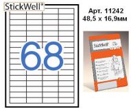 Наклейки StiсkWell 11242 48,5х16,9 мм,68 шт, A4, прямоугольные.100л