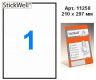 Наклейки StiсkWell 11258 210,0х297,0мм, 1шт на листе, прямоугольные 100 л