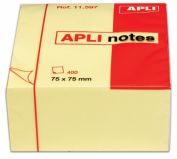 Листки с кл.полосой APLI 75х75мм, 400л, 11597, куб, желтый
