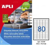 Наклейки А4, 35,6*16,9мм, скругл, удал, APLI 10199, 80шт/25л