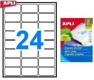 Наклейки А4, 64*33,9мм, скругл, APLI 02409, 24шт/100л