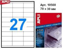 Наклейки А4, 70*30мм, APLI 10560, 27шт/500л
