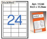 Наклейки StiсkWell 11246  64,6х33,8 мм 24 шт, A4, прямоугольные 100л