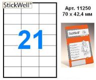 Наклейки StiсkWell 11250 70,0х42,4мм 21шт, A4, прямоугольные 100л