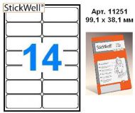Наклейки StiсkWell 11251 99,1х38,1мм 14шт, A4, скругл.углы 100л