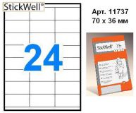 Наклейки StiсkWell 11737 70,0х36,0мм 24шт, A4, прямоугольные 100л