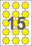 Наклейки APLI 10370, звезды, желтый флюоресц, А4, d35мм, 15шт/20л