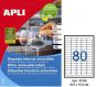 Наклейки А4, 35,6*16,9мм, скругл, удал, APLI 10199, 80шт/25л