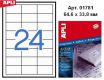 Наклейки А4, 64,6*33,8мм, APLI 01781, 24шт/500л