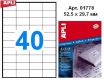 Наклейки А4, 52,5*29,7мм, APLI 01778, 40шт/500л