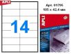 Наклейки А4, 105*42,4мм, APLI 01795, 14шт/500л
